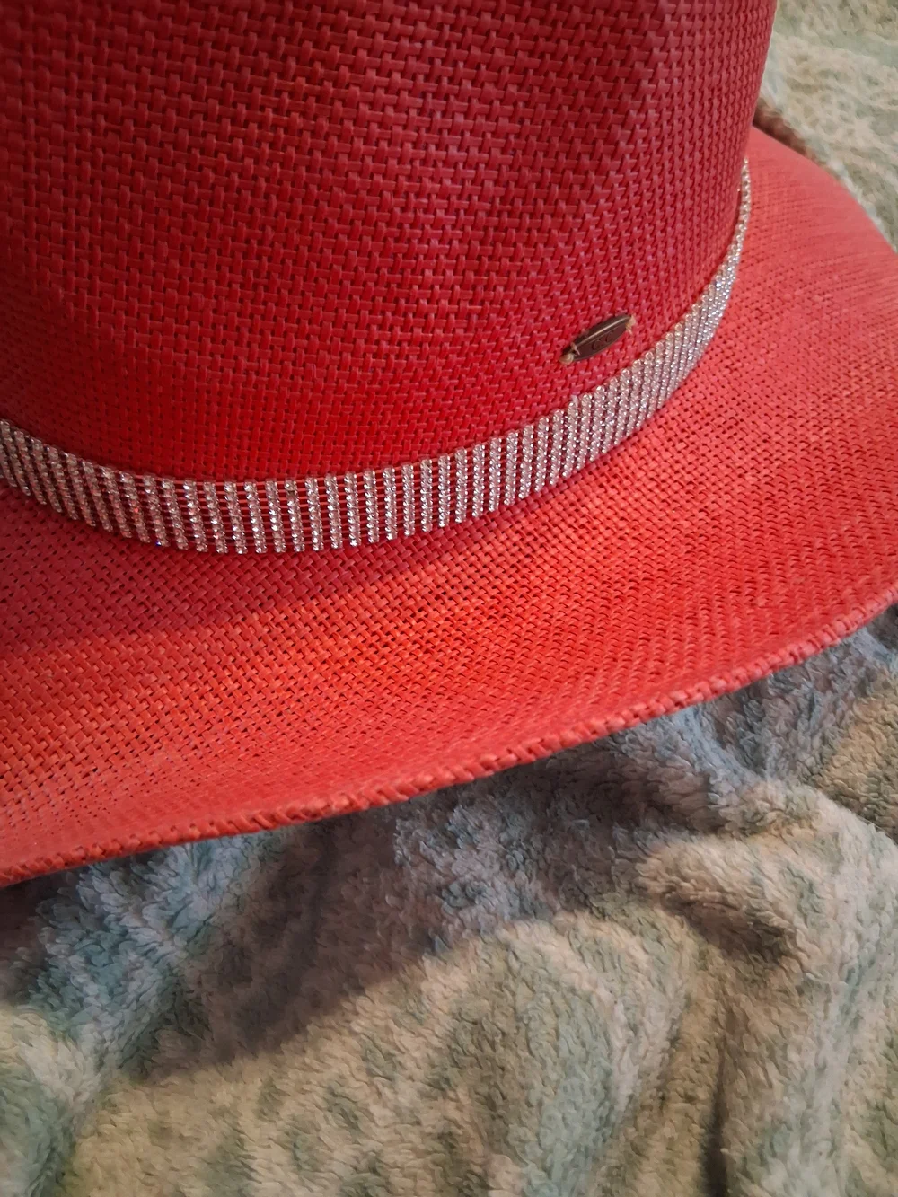 Hot Pink Straw Cowboy Hat with Rhinestone Band